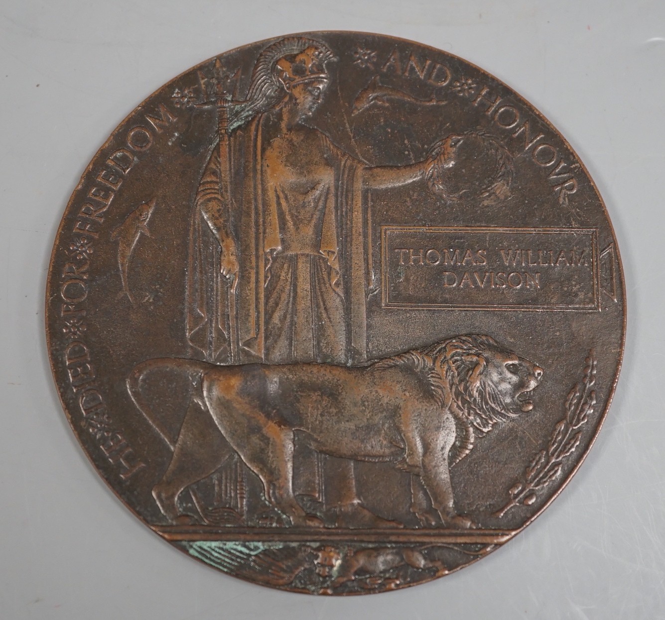 A WWI death plaque for Thomas Davison